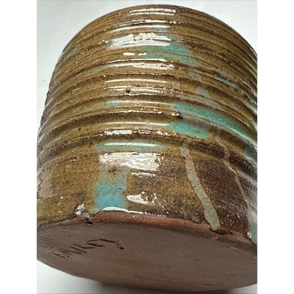 MCM Bailey Studio Art Pottery Glazed Vase Weed Pot Brown Green As Is - Picture 13 of 15